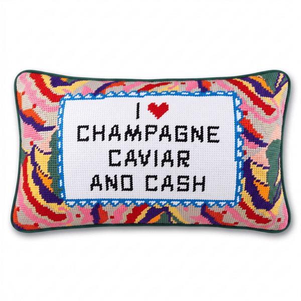 Caviar and Cash Needlepoint Pillow - Liza Pruitt