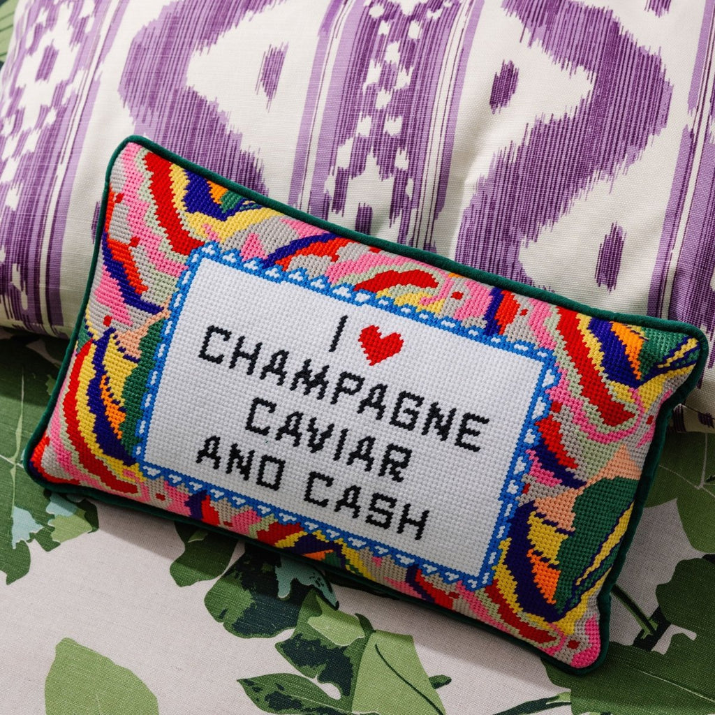 Caviar and Cash Needlepoint Pillow - Liza Pruitt