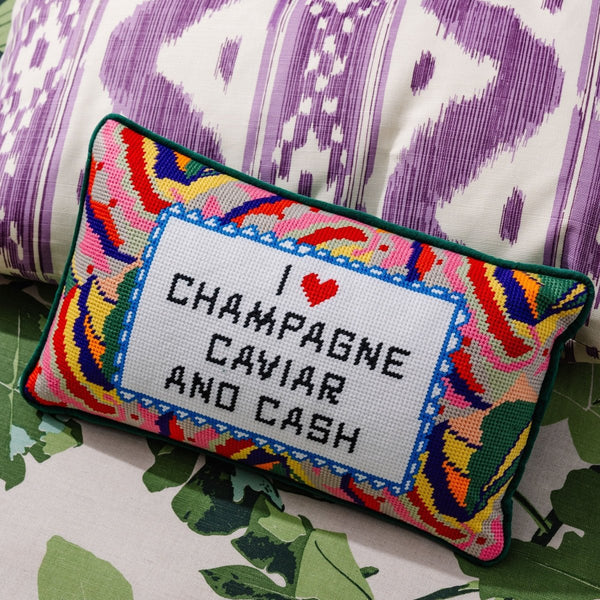 Caviar and Cash Needlepoint Pillow - Liza Pruitt