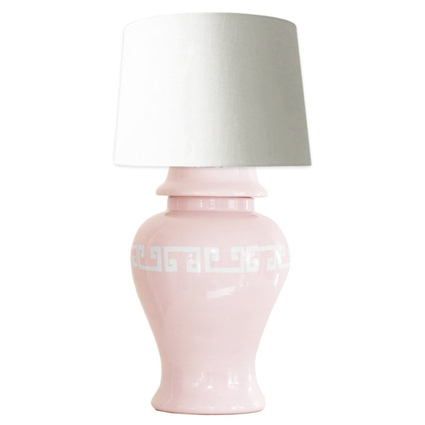 Cherry Blossom Pink Greek Key Ginger Jar Lamp - Liza Pruitt