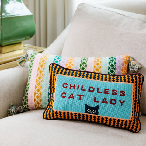 Childless Cat Lady Needlepoint Pillow - Liza Pruitt
