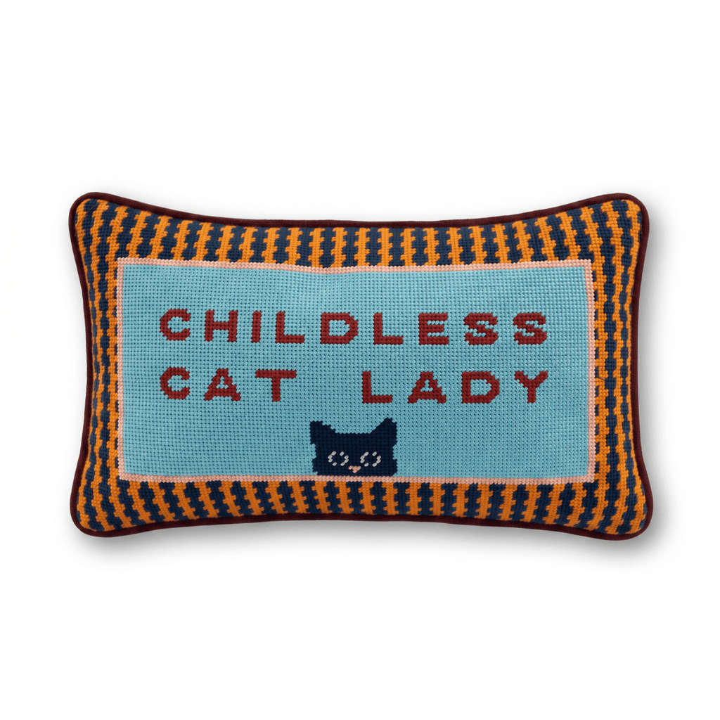 Childless Cat Lady Needlepoint Pillow - Liza Pruitt