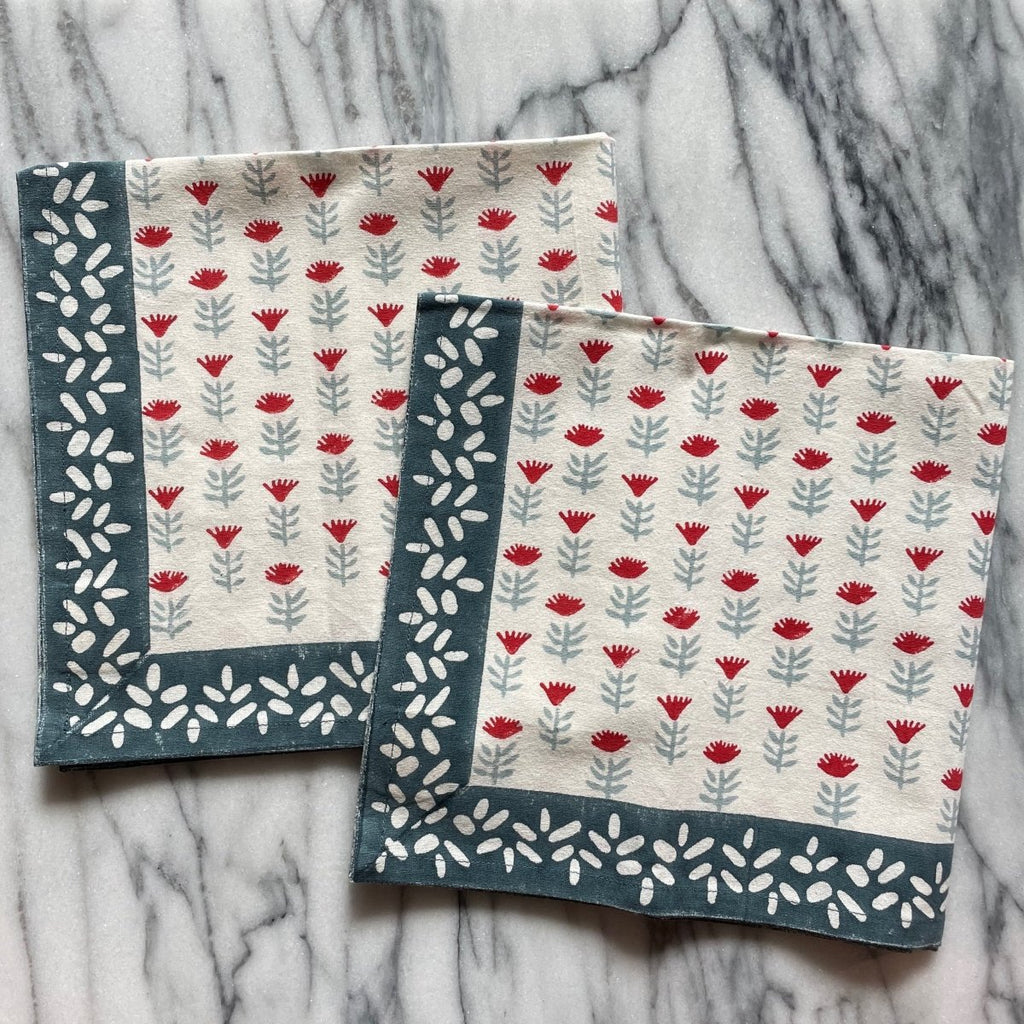 Claire Dinner Napkin in Poppy | Block Printed, Set of 4 – Ceae Shop - Liza Pruitt