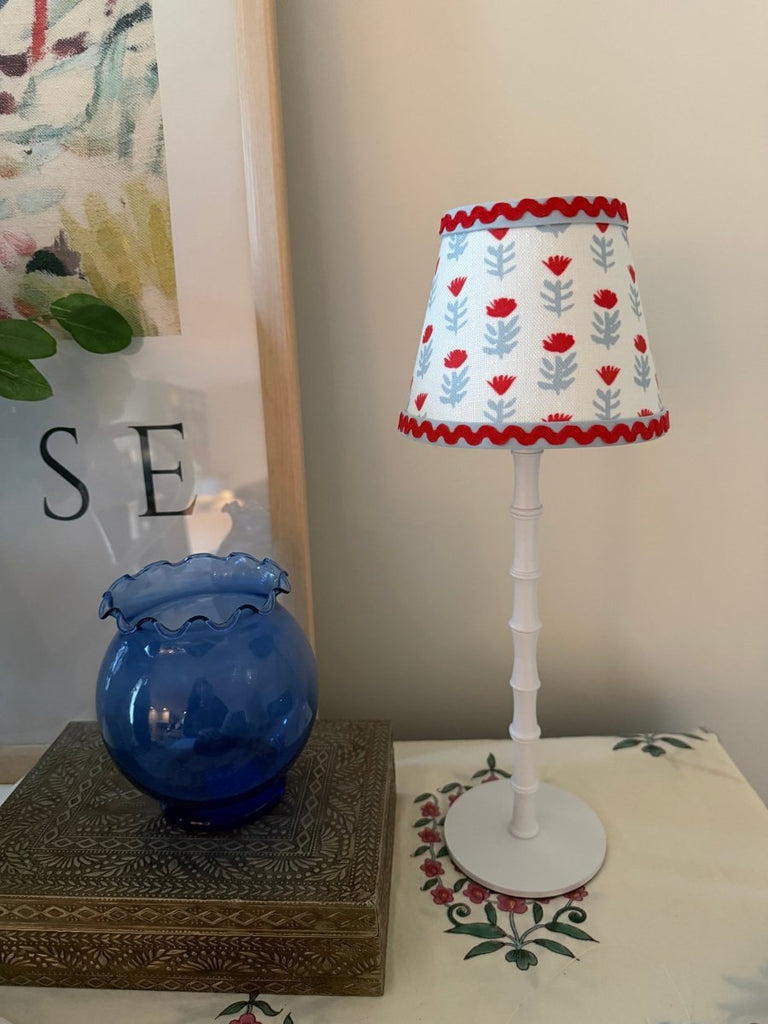 Claire Poppy with Red Ric Rac - Lampshade for Cordless Lamps - Liza Pruitt