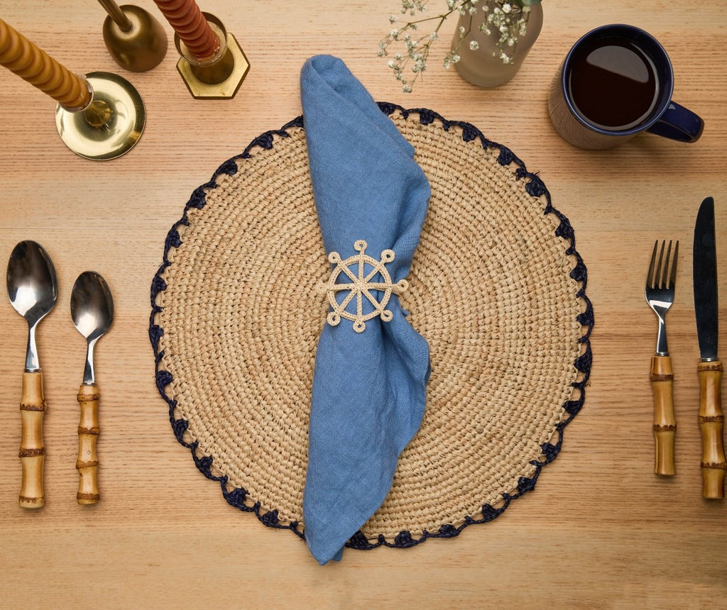 Coastal Ship Wheel Napkin Ring – 2.5” Handwoven Iraca Palm – Nautical Table Decor from Colombia - Liza Pruitt