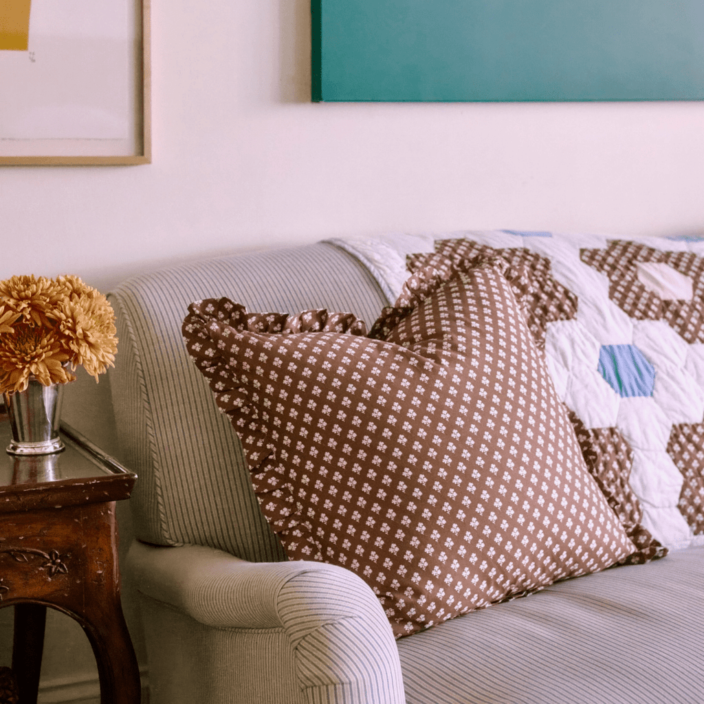 Constance Chocolate Ruffled Throw Pillow - Liza Pruitt