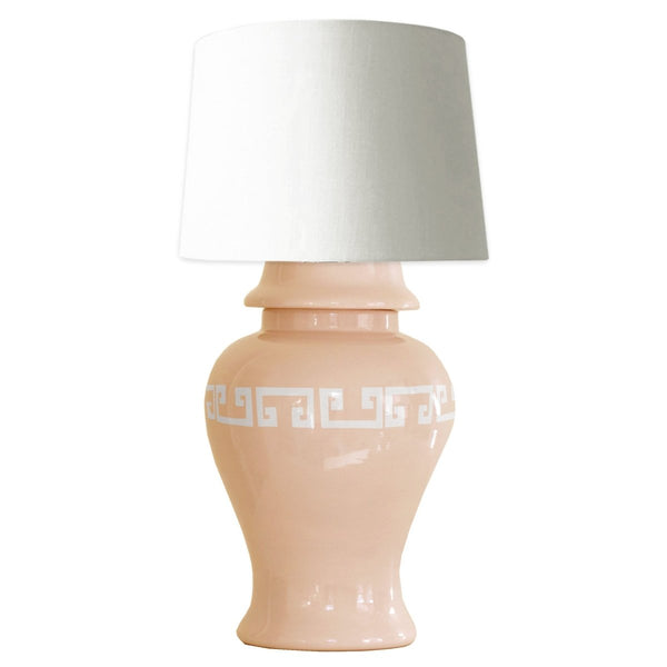 Coral Greek Key Ginger Jar Lamp - Liza Pruitt