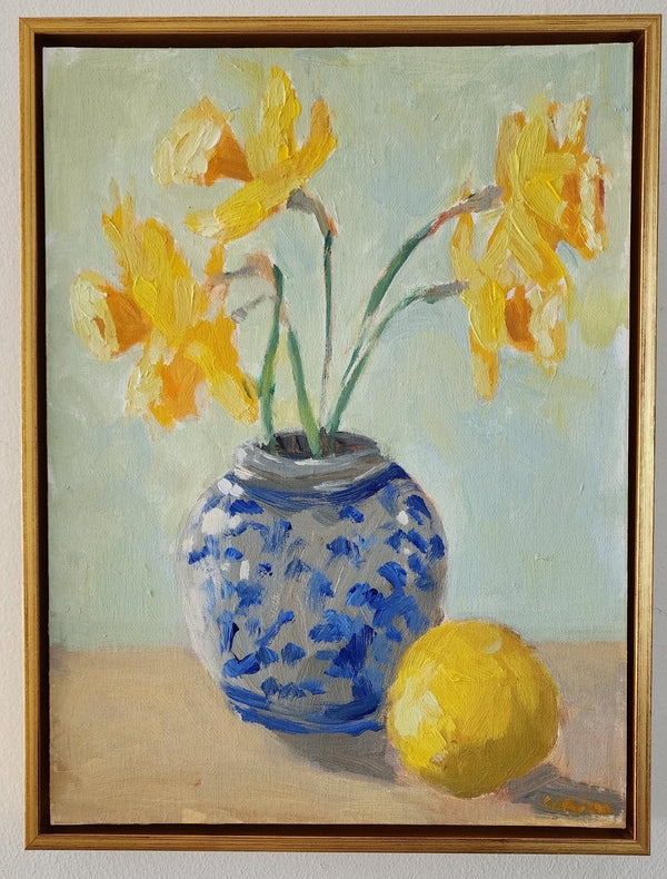Daffodils and Lemon | 13" h x 10" w | Framed - Liza Pruitt