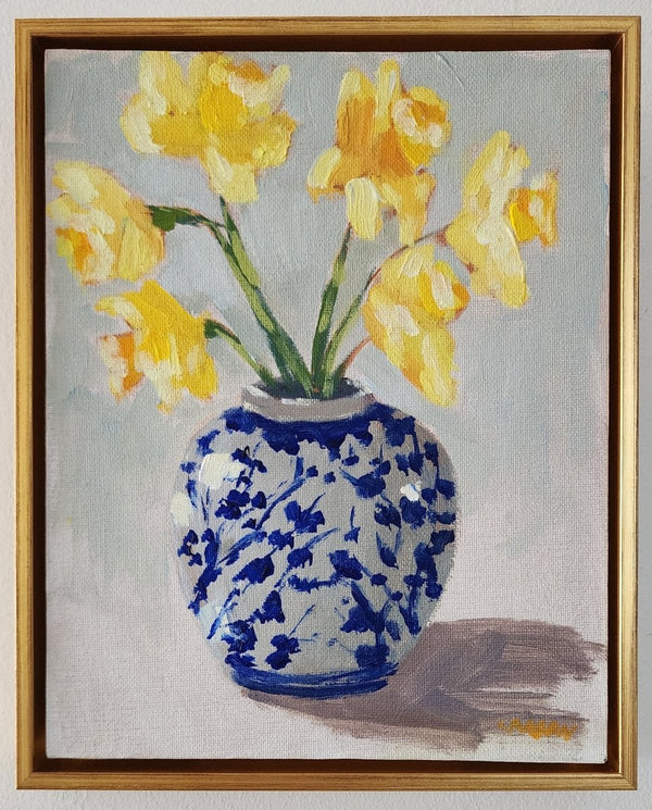 Daffodils in Small Vase | 11" h x 9" w | Framed - Liza Pruitt