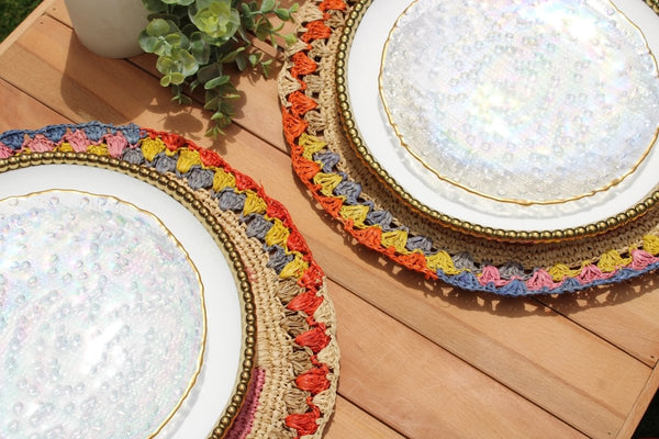 Daisy Raffia Placemat, Colorful Woven tabletop - Liza Pruitt