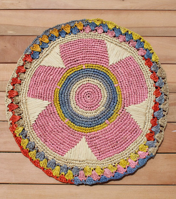 Daisy Raffia Placemat, Colorful Woven tabletop - Liza Pruitt