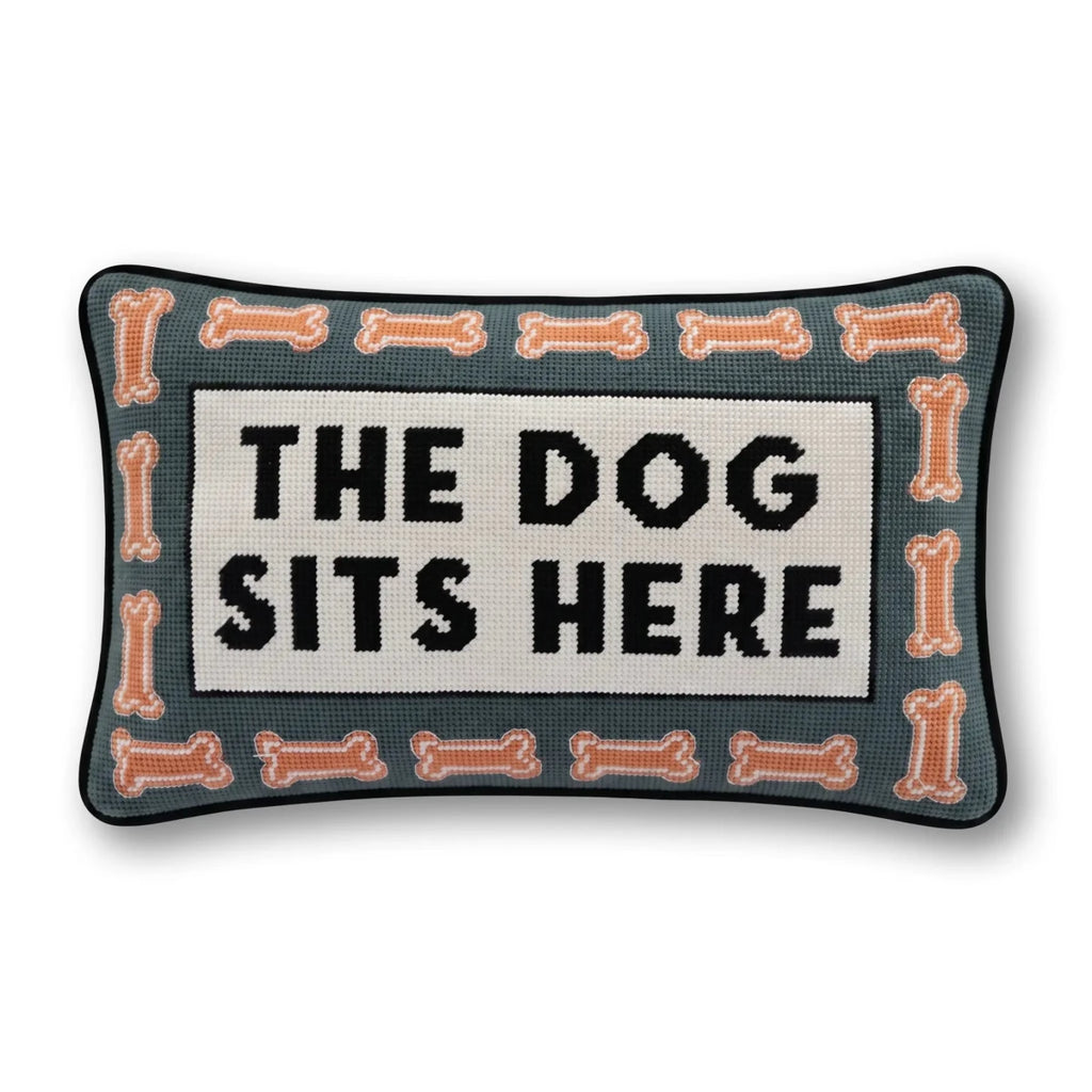 Dog Sits Here Needlepoint Pillow - Liza Pruitt