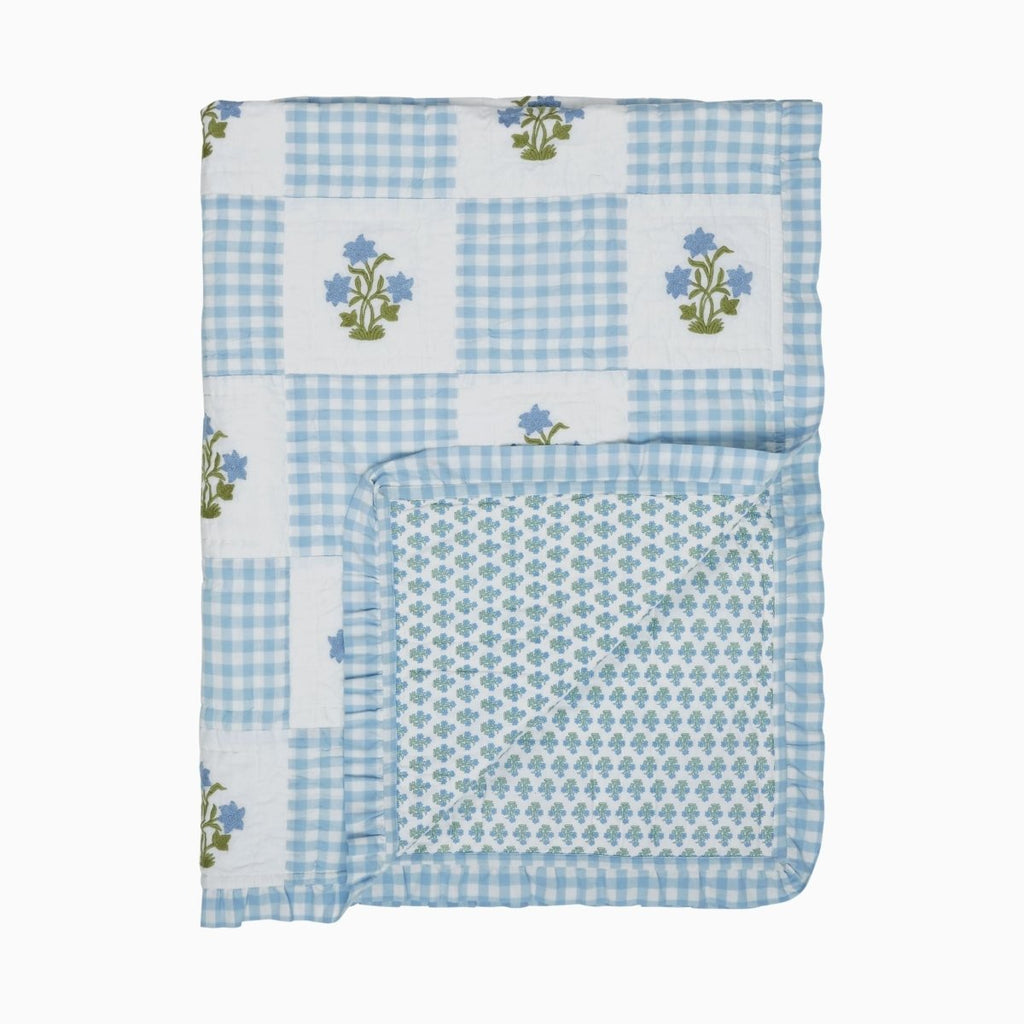 Dorothy Blue Embroidered Quilted Throw Blanket - Liza Pruitt