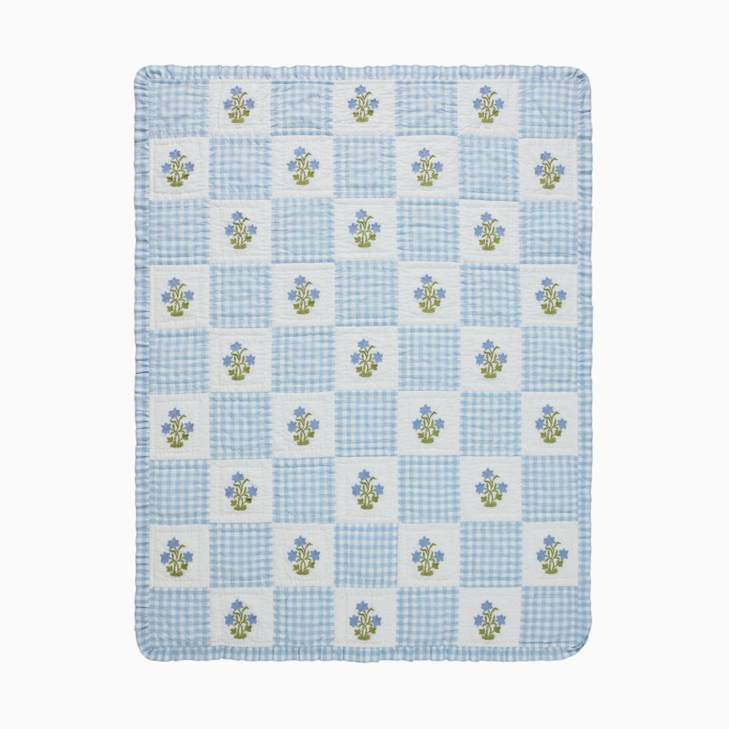 Dorothy Blue Embroidered Quilted Throw Blanket - Liza Pruitt