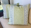 Ellie in Leaf with Arctic Corfu tape stripes Pillow Cover - Liza Pruitt
