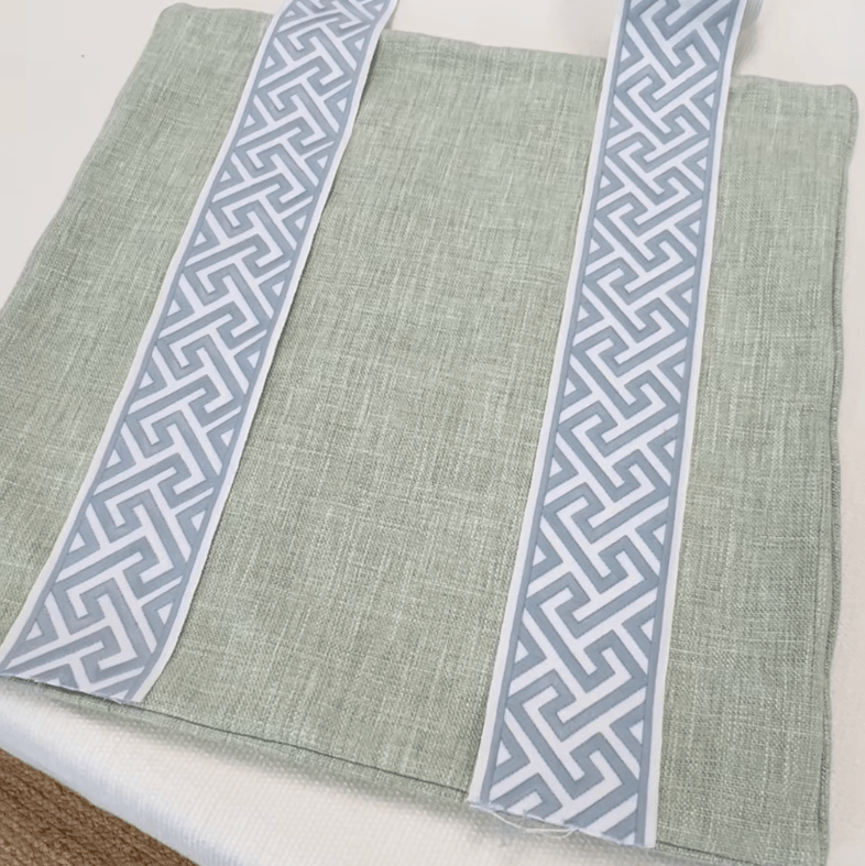 Ellie in Leaf with Arctic Corfu tape stripes Pillow Cover - Liza Pruitt