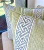 Ellie in Leaf with Arctic Corfu tape stripes Pillow Cover - Liza Pruitt