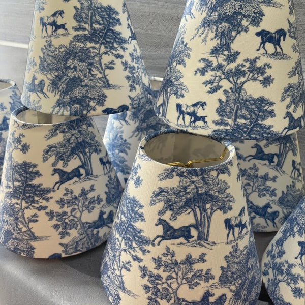 Equestrian Toile Sconce Shade in Blue - Liza Pruitt
