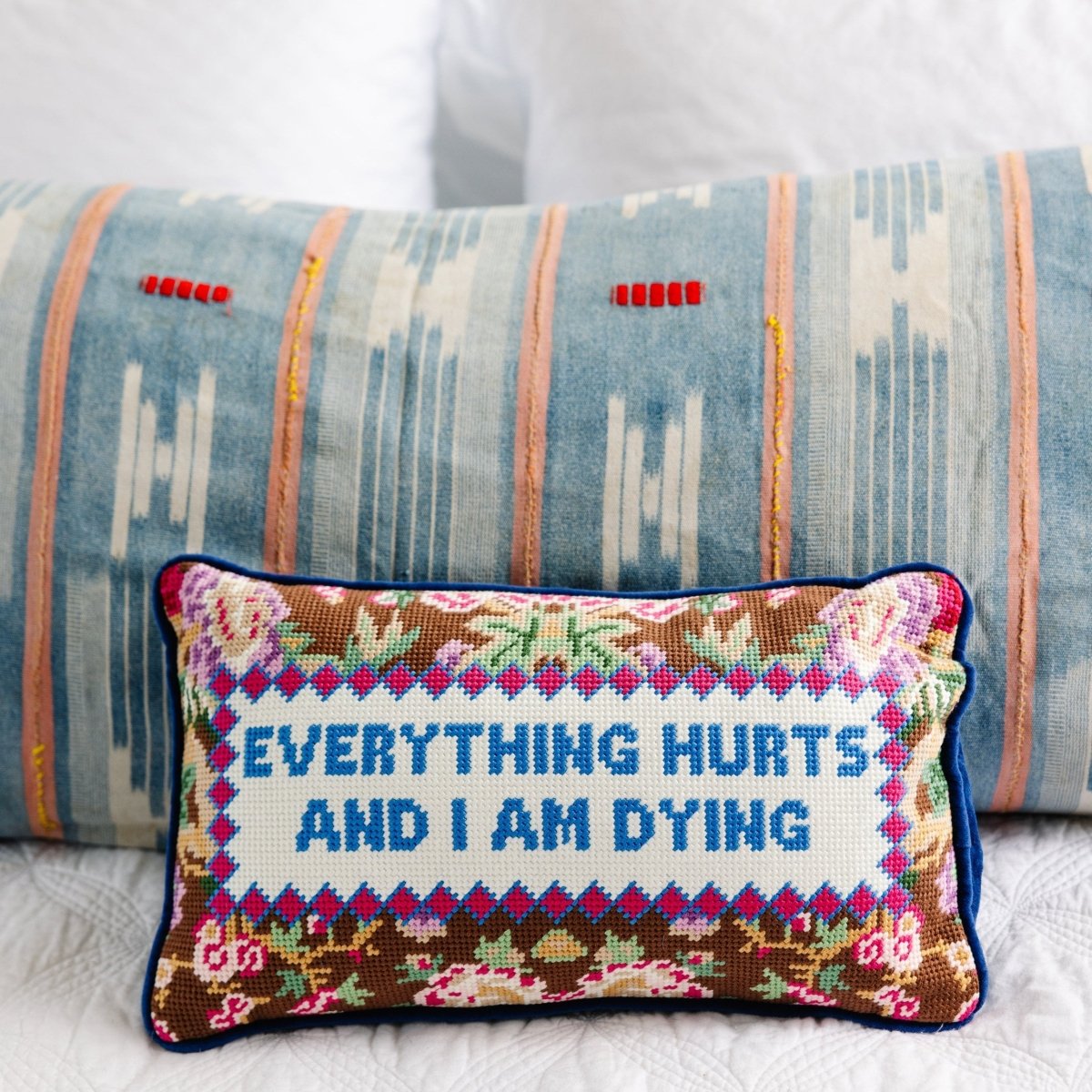 Everything Hurts Needlepoint Pillow - Liza Pruitt