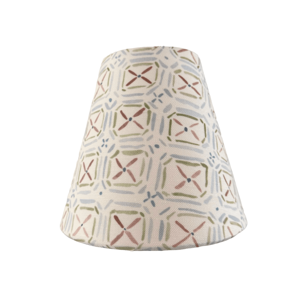 Fabric Candle Clip Lampshade - Porto Pattern in Blue Green and Brown - for Sconce or Chandelier - Liza Pruitt