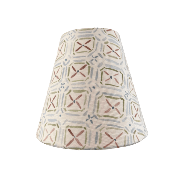 Fabric Candle Clip Lampshade - Porto Pattern in Blue Green and Brown - for Sconce or Chandelier - Liza Pruitt