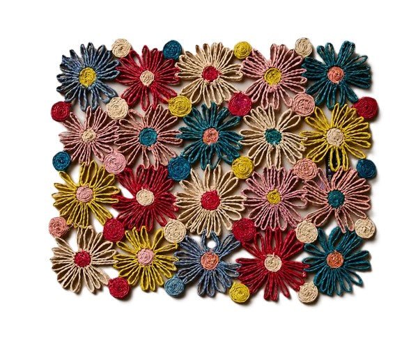 Fleur Raffia placemat, Multicolor Flowers woven tabletop - Liza Pruitt