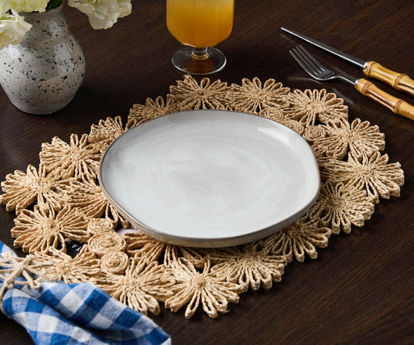 Fleur Raffia Placemat, Natural Color Flowers Woven Tabletop - Liza Pruitt