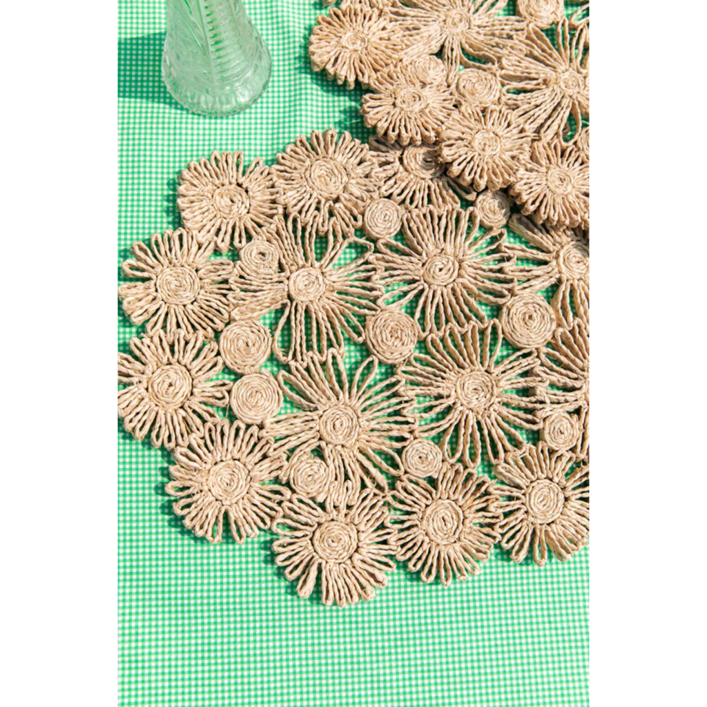 Fleur Raffia Placemat, Natural Color Flowers Woven Tabletop - Liza Pruitt