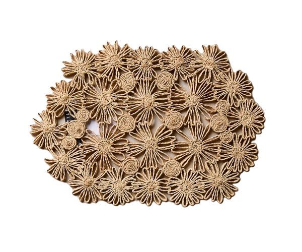 Fleur Raffia Placemat, Natural Color Flowers Woven Tabletop - Liza Pruitt
