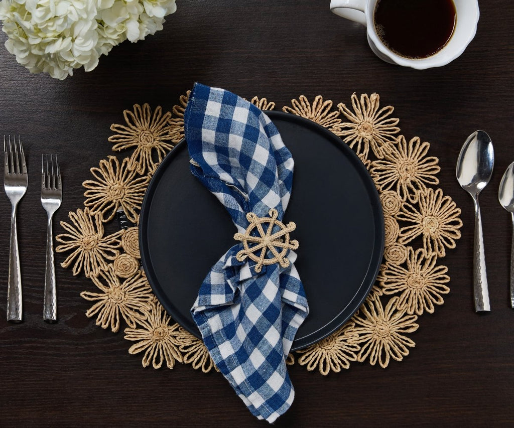 Fleur Raffia Placemat, Natural Color Flowers Woven Tabletop - Liza Pruitt
