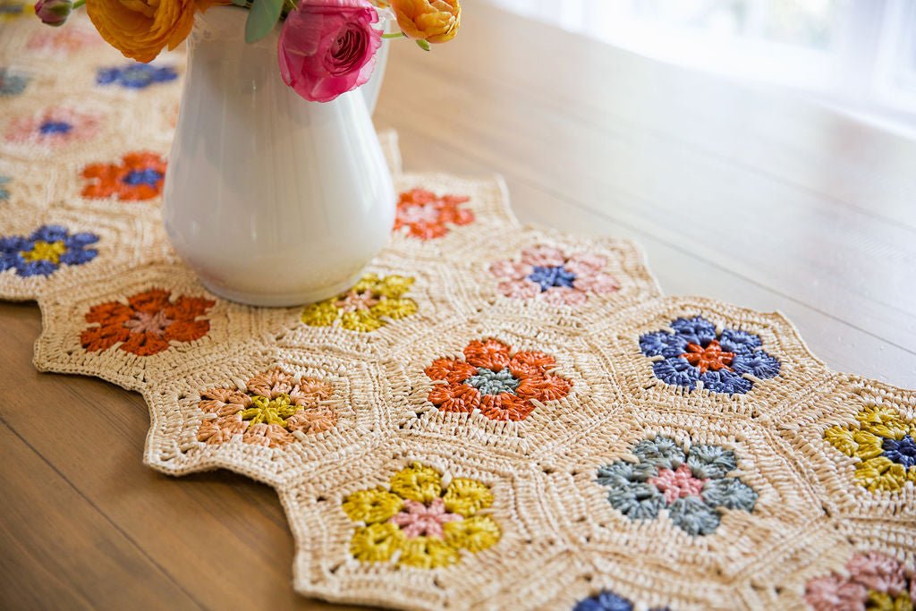 Flower Table Runner, Multicolor Raffia Tabletop - Liza Pruitt