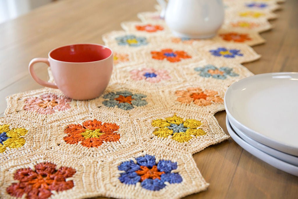 Flower Table Runner, Multicolor Raffia Tabletop - Liza Pruitt