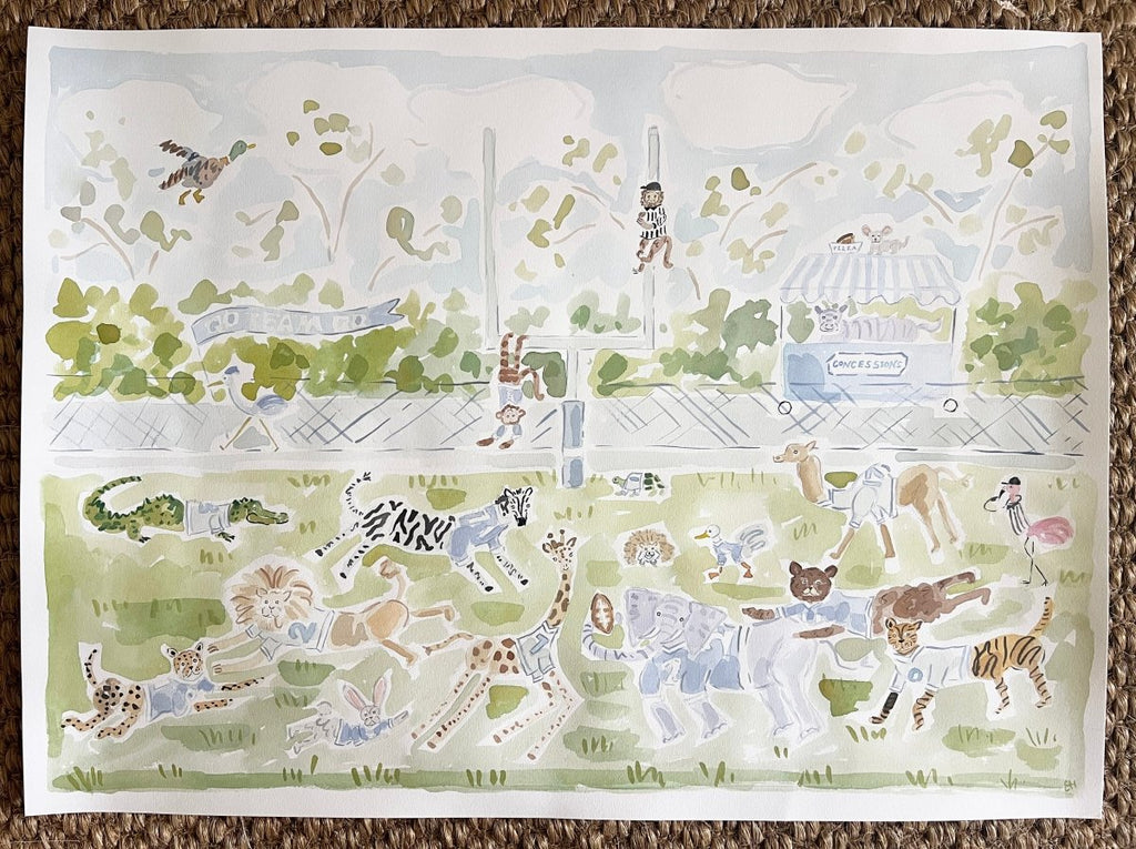 Football Zoo | 22" h x 30" w | Original - Liza Pruitt