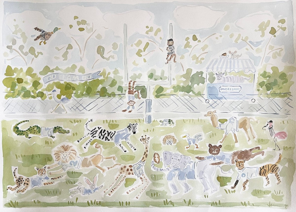 Football Zoo | 22" h x 30" w | Original - Liza Pruitt