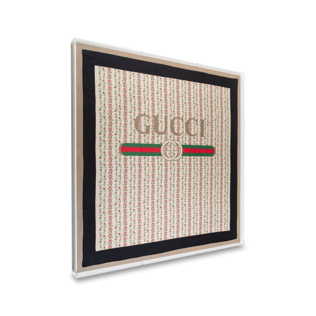 Framed Gucci Logo on Floral Scarf in a 36x36x2 Shadowbox - Liza Pruitt