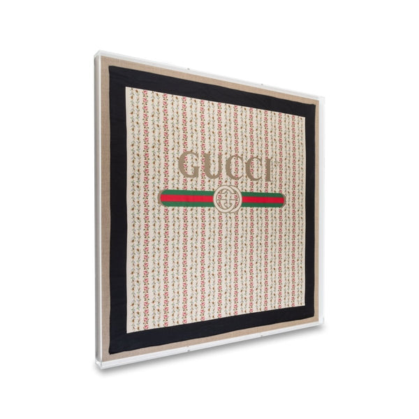 Framed Gucci Logo on Floral Scarf in a 36x36x2 Shadowbox - Liza Pruitt