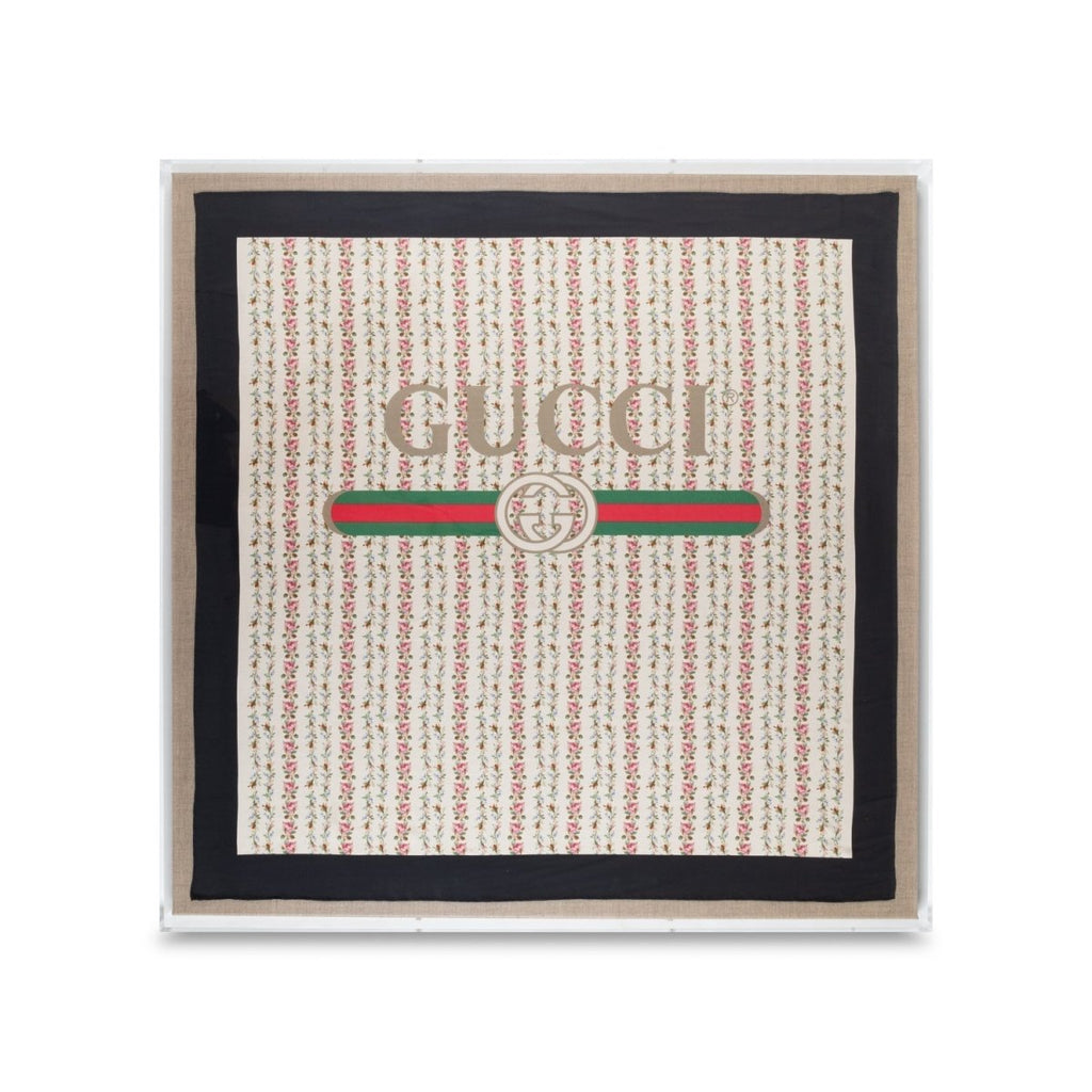 Framed Gucci Logo on Floral Scarf in a 36x36x2 Shadowbox - Liza Pruitt