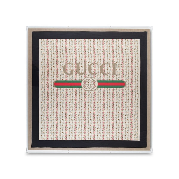 Framed Gucci Logo on Floral Scarf in a 36x36x2 Shadowbox - Liza Pruitt