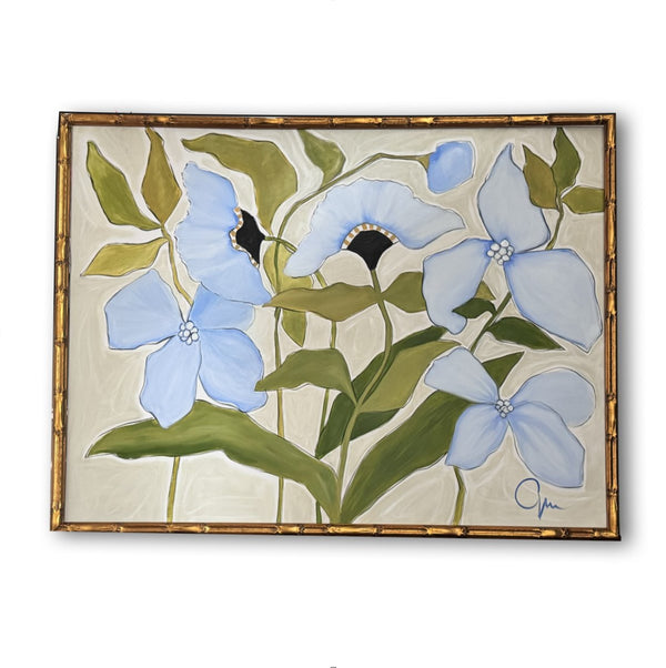 French Blue and Green Flora No. 4 | 30" h x 40" w | Framed - Liza Pruitt