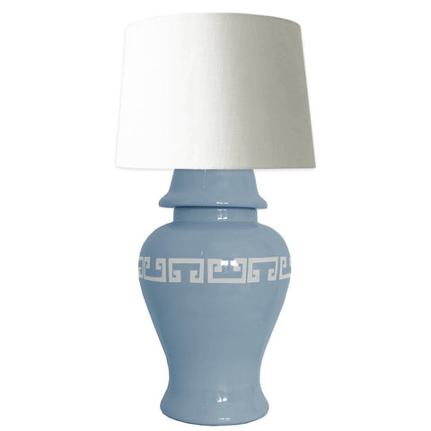 French Blue Greek Key Ginger Jar Lamp - Liza Pruitt