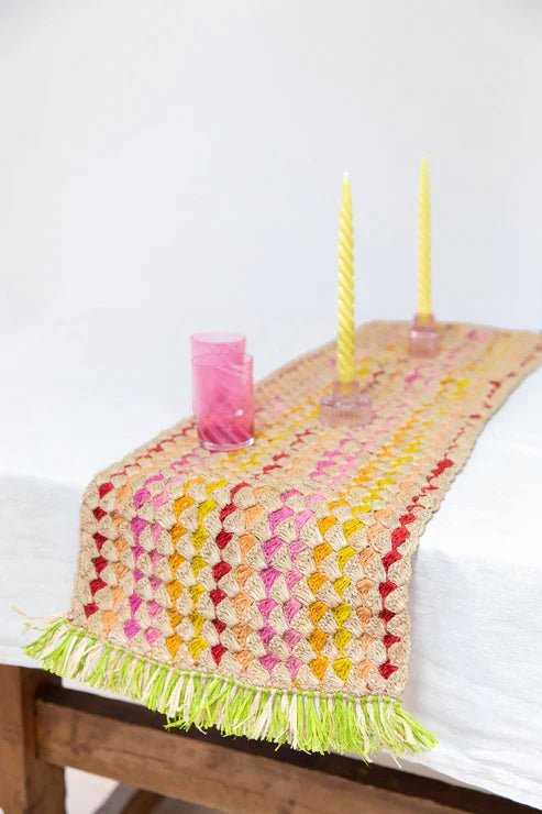 Fringe Table Runner, Floral raffia tabletop - Liza Pruitt
