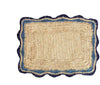 Garden Party placemats with Blue Edges, Handmade Woven Rectangular Table Mats, Natural raffia boho Placemat for Dining Table - Liza Pruitt