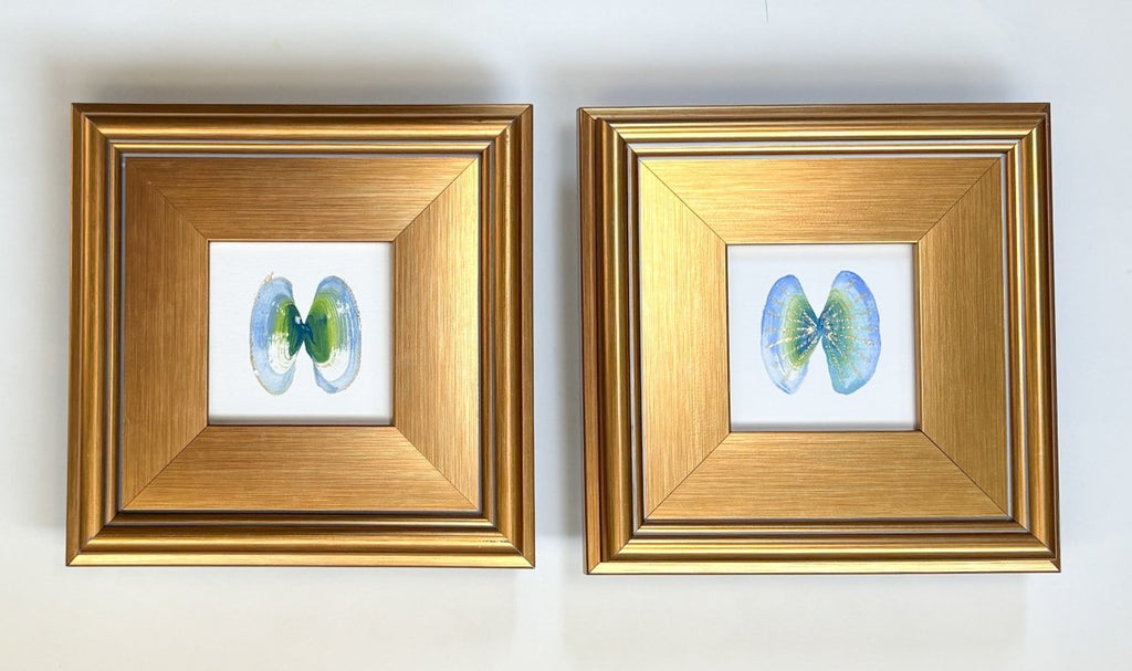Green & Blue Coquina with gold I & II | 9" h x 9" w | Framed - Liza Pruitt
