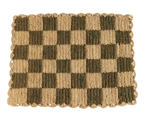 Green checked Placemat, Rectangular raffia tabletop - Liza Pruitt
