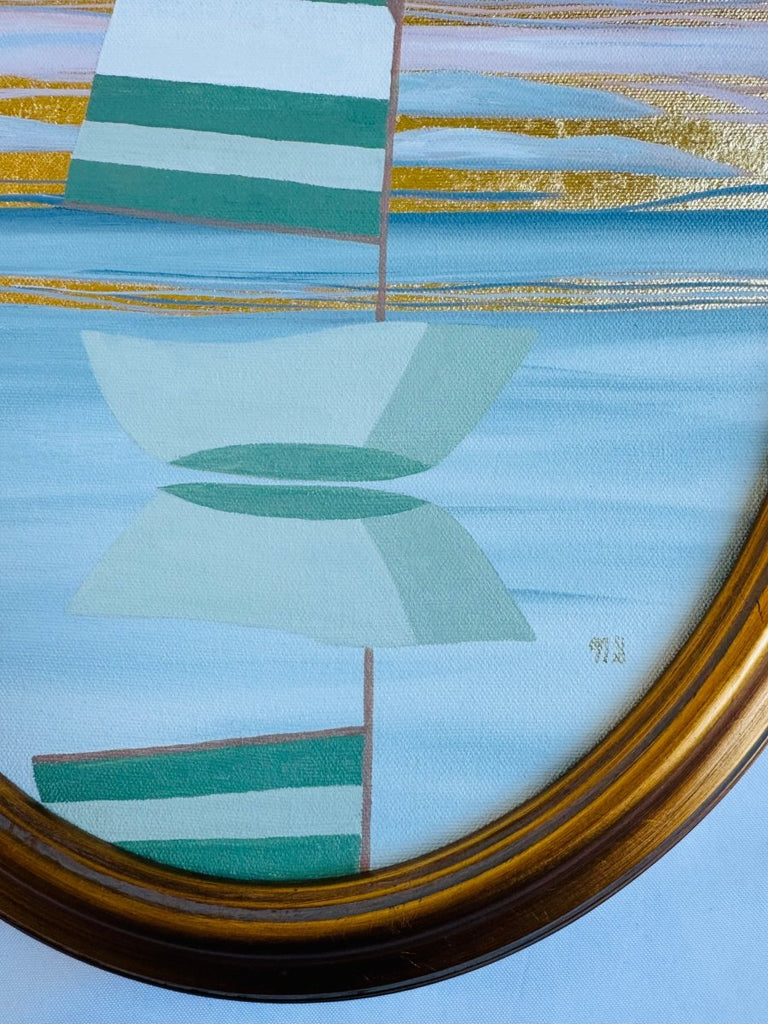 Green & White Double Stripe | 18.25" h x 14.25" w| Framed - Liza Pruitt