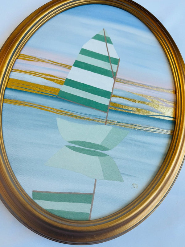 Green & White Double Stripe | 18.25" h x 14.25" w| Framed - Liza Pruitt