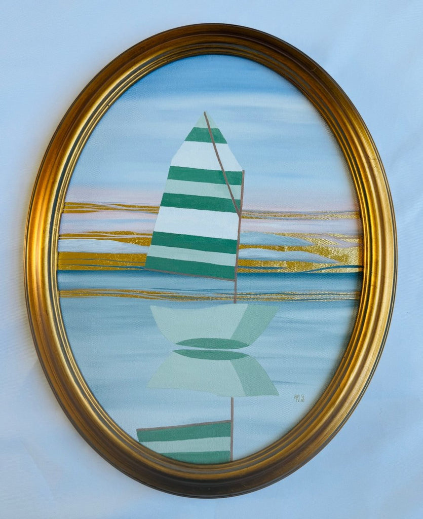 Green & White Double Stripe | 18.25" h x 14.25" w| Framed - Liza Pruitt