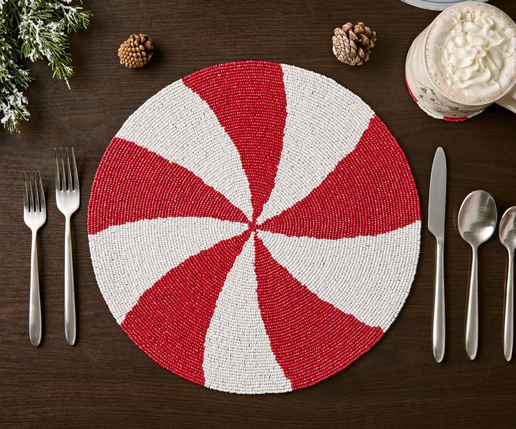 Handmade Beaded Candy Cane Placemat – Christmas Placemats, Beaded Candy Cane Placemat & Runner – Christmas Table Decor by Payton James - Liza Pruitt