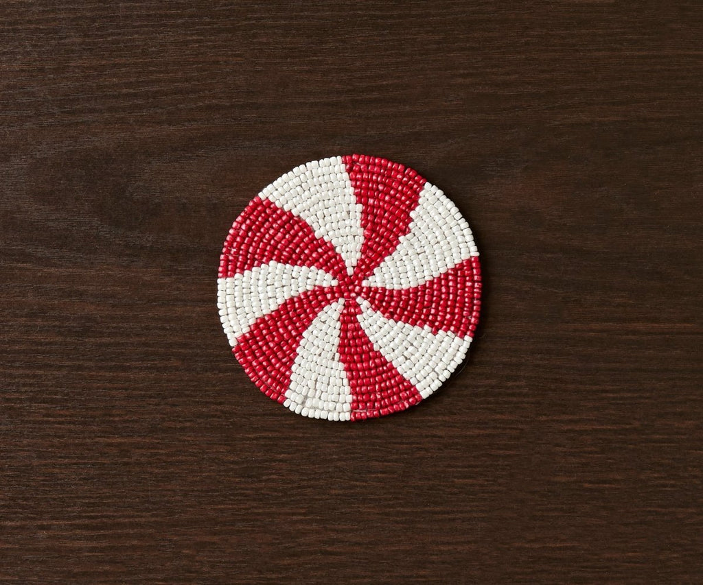 Handmade Beaded Christmas Coaster | Festive Red & White Decor by Payton James - Liza Pruitt
