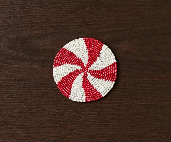 Handmade Beaded Christmas Coaster | Festive Red & White Decor by Payton James - Liza Pruitt